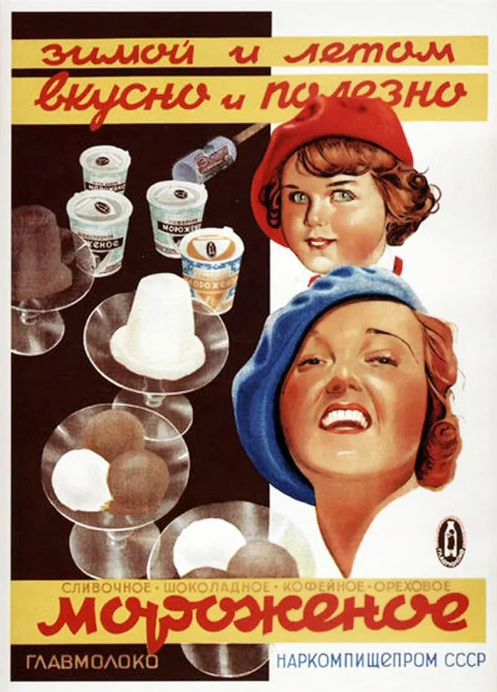 Рекламный плакат СССР для мороженого