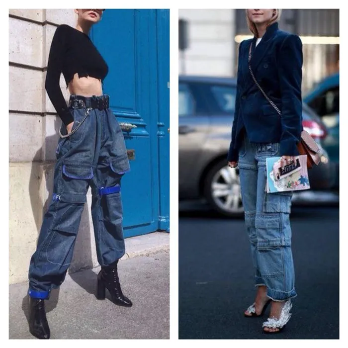 джинсовые брюки с накладными карманами