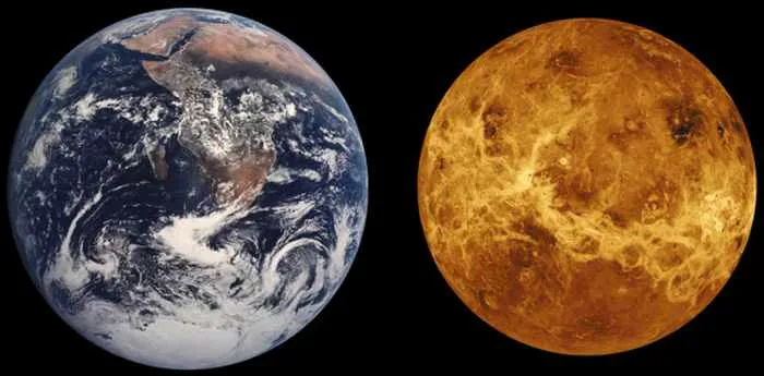 Сравнение по величине планет Венера и Земля