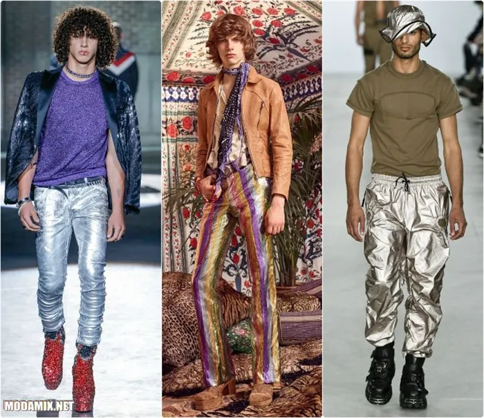 Мужские брюки из металлизированной ткани