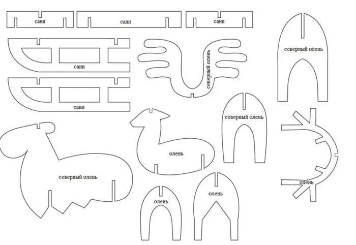 Шаблон оленей с санями