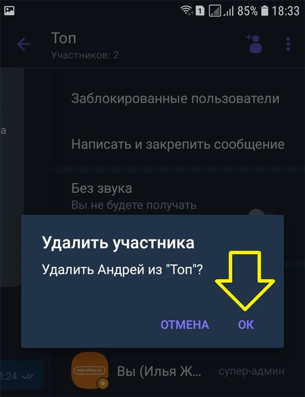 Удаление участника в Вайбере