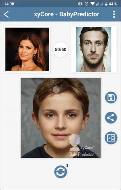 Результат с фото ребенка в приложении BabyPredictor