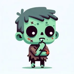 thinking zombie cute, simple flat art illustration